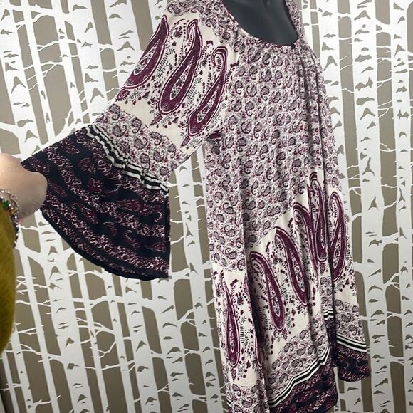 Altar’d State Boho Paisley Print Baby Doll Dress 3/4 Sleeves M - Picture 2 of 11